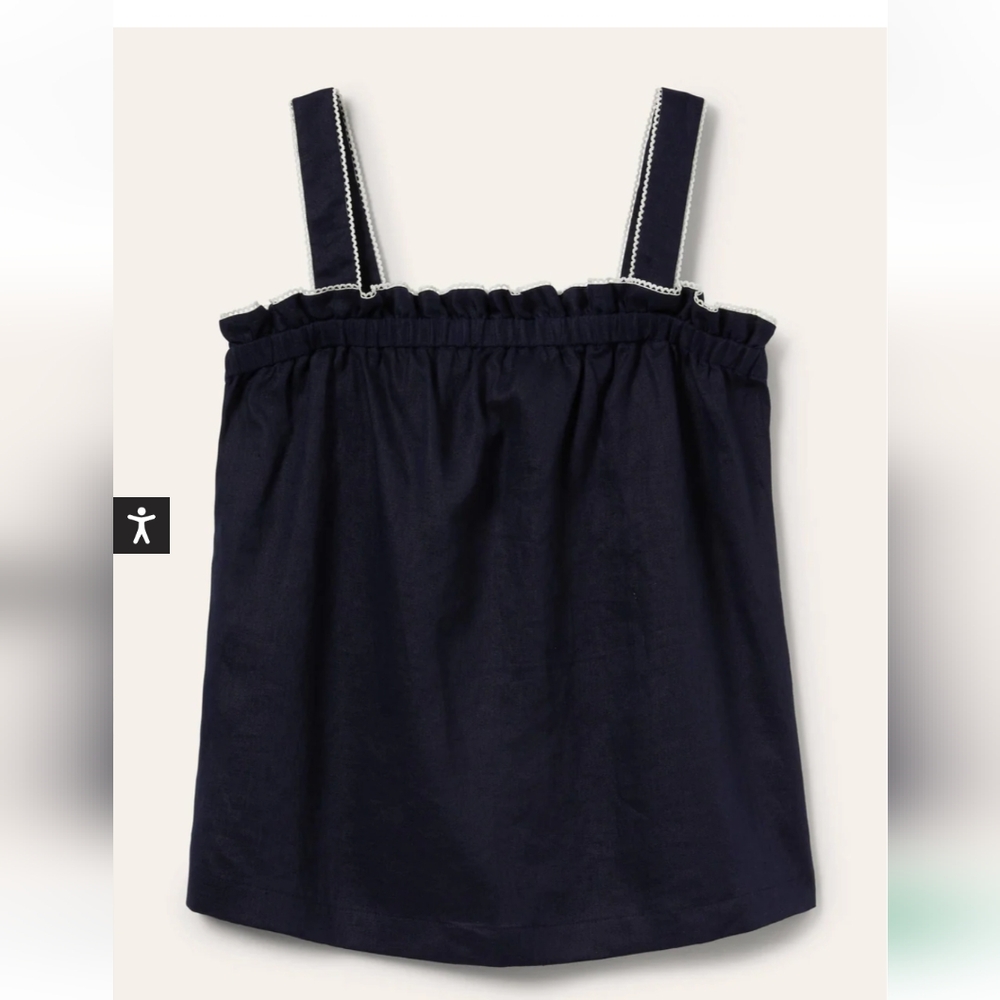 Ruffle Detail Linen Top Navy